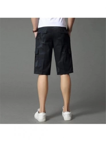 Shapewear Men's Work Shorts- Summer Casual Combat Shorts High Waist Multi Pocket Cropped Cotton Shorts Overalls - Black - C61...
