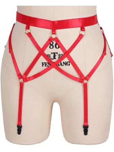 Garters & Garter Belts Women's Garter Belts Punk Harness 4 Clips Leg Waist Stockings Suspender Strappy Harajuku Garters - Red...