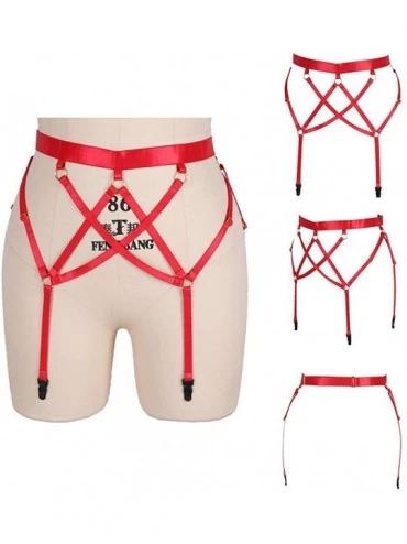 Garters & Garter Belts Women's Garter Belts Punk Harness 4 Clips Leg Waist Stockings Suspender Strappy Harajuku Garters - Red...