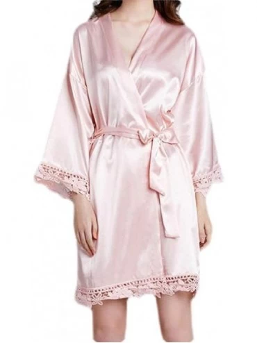 Robes Womens Satin Dress Summer Sleepwear Thin Flared Sleeve Lounge Plus Size Homewear Lace Sleep Robe - Pink - CX19DHSKAEW $...