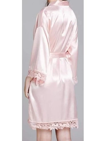 Robes Womens Satin Dress Summer Sleepwear Thin Flared Sleeve Lounge Plus Size Homewear Lace Sleep Robe - Pink - CX19DHSKAEW $...
