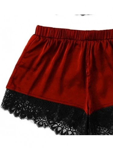Sets Women's Satin Silk Camisole Shorts Set Sleepwear Pajamas Plus Size Lingerie Sets 2PCS - Wine - CL1963WUZ7E $31.24