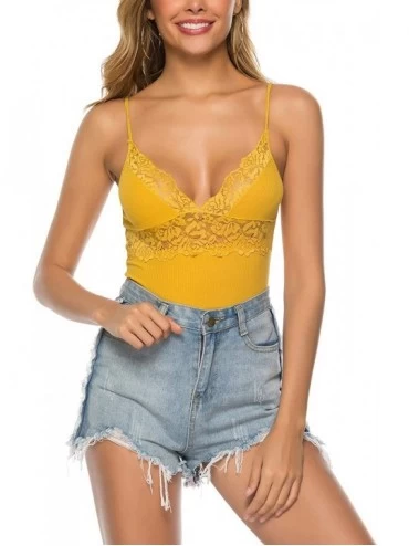 Shapewear Women's Sexy V Neck Snap Crotch Bodysuits Jumpsuits XS-XL - A-yellow - C718UYHO89Y $30.23