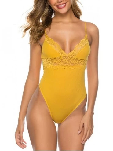 Shapewear Women's Sexy V Neck Snap Crotch Bodysuits Jumpsuits XS-XL - A-yellow - C718UYHO89Y $12.42