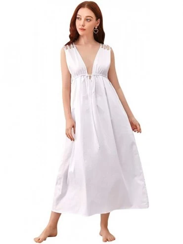 Nightgowns & Sleepshirts Women's Nightdresses Nightshirts Dressing Gown- Nighties Nightwear Pyjamas - White - CU19E48Q9MH $42.42