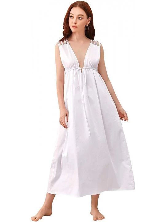 Nightgowns & Sleepshirts Women's Nightdresses Nightshirts Dressing Gown- Nighties Nightwear Pyjamas - White - CU19E48Q9MH $28.47