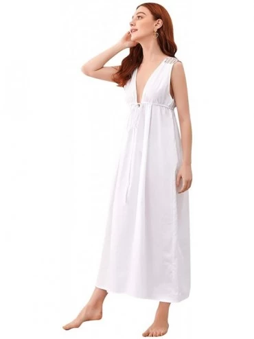 Nightgowns & Sleepshirts Women's Nightdresses Nightshirts Dressing Gown- Nighties Nightwear Pyjamas - White - CU19E48Q9MH $28.47