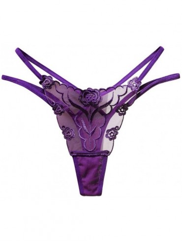 Panties 1 Pack Sexy Panties for Women Cotton Crotch Naughty Tie Side Low Rise Thong Panties - Purple - C3190X4UR0D $7.23