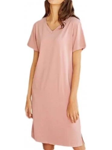 Nightgowns & Sleepshirts Knitted Short Sleeve V Neck Nightwear T Shirts Nightwear Nightgown - 3 - CF19DSR536G $29.21