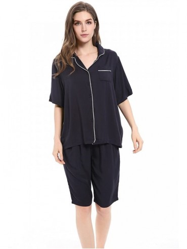 Sets Women Pyjamas Shorts Sets Sleepwear Button Down Shirt Clohting - Navy - C618CWM5CQ8 $54.51
