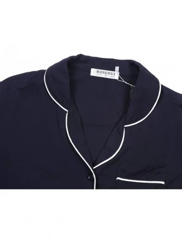 Sets Women Pyjamas Shorts Sets Sleepwear Button Down Shirt Clohting - Navy - C618CWM5CQ8 $30.70