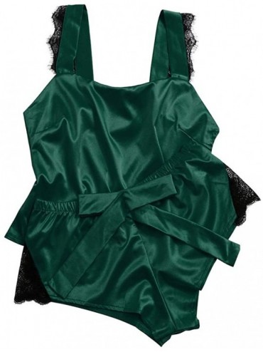 Baby Dolls & Chemises Sexy Satin Silk Bow Pajamas Lingerie Women Underwear Sleepwear - Green - CV197D72ZST $22.54