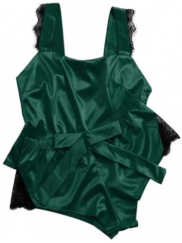 Baby Dolls & Chemises Sexy Satin Silk Bow Pajamas Lingerie Women Underwear Sleepwear - Green - CV197D72ZST $19.92