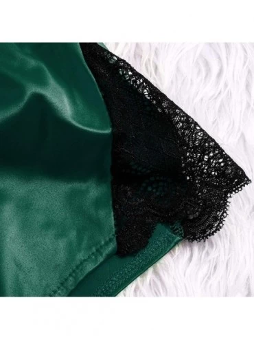 Baby Dolls & Chemises Sexy Satin Silk Bow Pajamas Lingerie Women Underwear Sleepwear - Green - CV197D72ZST $9.70