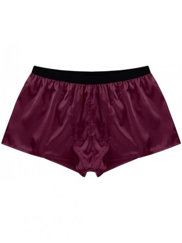 Boxer Briefs Men's Silk Satin Classic Boxer Briefs Underwear Trunks Summer Lounge Sports Panties Underpants - Wine Red - CX18...