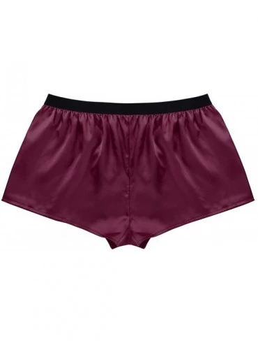 Boxer Briefs Men's Silk Satin Classic Boxer Briefs Underwear Trunks Summer Lounge Sports Panties Underpants - Wine Red - CX18...