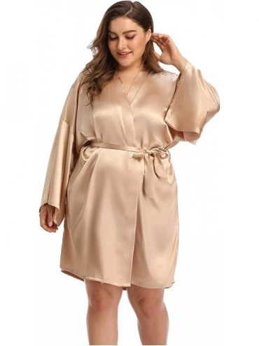 Robes Plus Size Satin Kimono Robes for Women Short Silky Bridesmaid Bathrobe for Wedding Party - A-champagne - C0198UTSRWH $1...