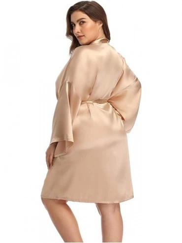 Robes Plus Size Satin Kimono Robes for Women Short Silky Bridesmaid Bathrobe for Wedding Party - A-champagne - C0198UTSRWH $1...