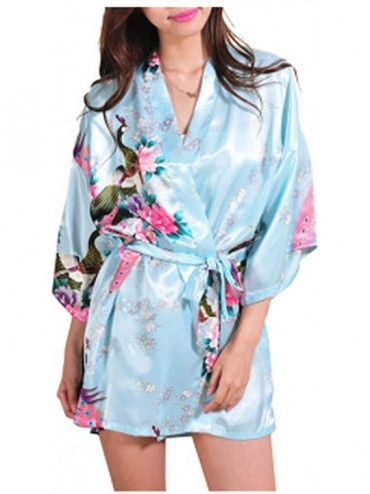 Robes Women's Nightgown Ladies Silk Spaghetti Belt Peacock Peony Printing Cardigan Robe Bathrobe Home Nightdress Pajamas - Li...