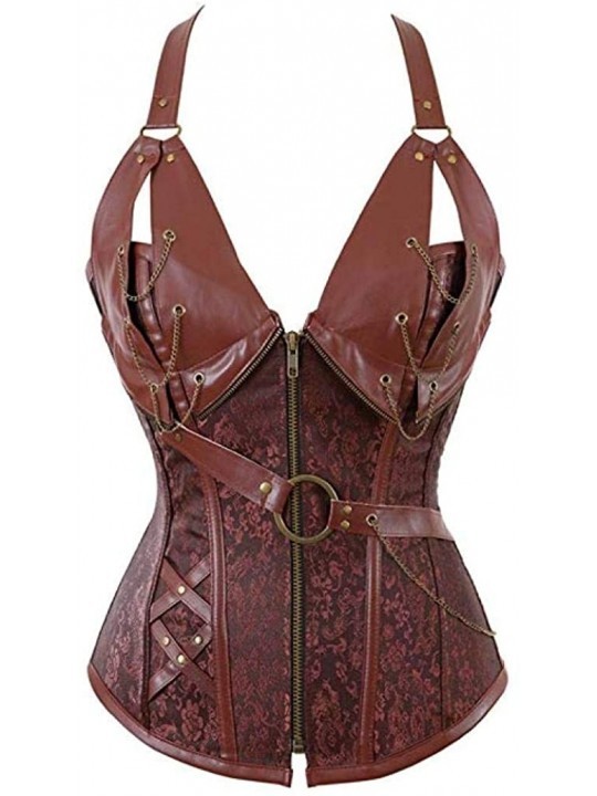 Bustiers & Corsets Women Steampunk Bustiers Sexy Corsets Top Faux Leather Overbust Slimming Waist Trainer - Brown - CL18SYADT...