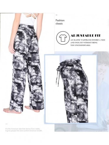 Bottoms Comfy Pajamas Pants for Women - Postpartum Lounge Stretch Floral Print Drawstring Long Wide Leg Soft Sweatpants - Bla...