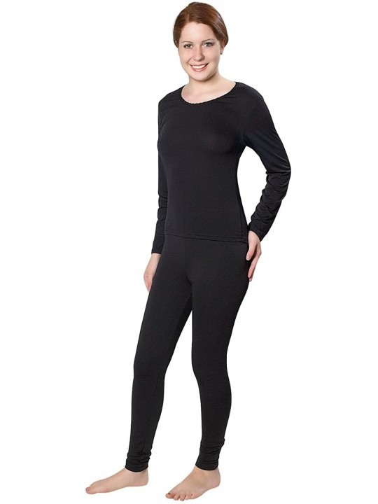 Thermal Underwear Womens Lightweight Ultra Soft Microfiber Fleece Lined Thermal Underwear Long John Set (Black Large) - CT11O...