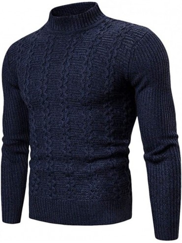 Briefs Men's Full Zip Casual Classic Soft Thick Knitted Cardigan Sweaters Long Sleeve with Pockets - Blue B - CQ193EKOML2 $58.40