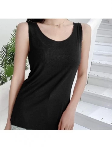 Camisoles & Tanks Women Seamless Cami Tank Tops Modal Plus Size Shirt with Wide Straps - Black - CC1907TRA8T $14.93