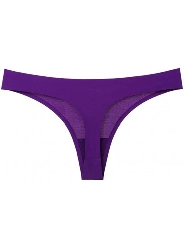 Panties G-String Thongs Panties Cotton Sexy T-Back Underwear Women Solid Bikini Lingerie - Purple - CE19C73LD0G $11.00