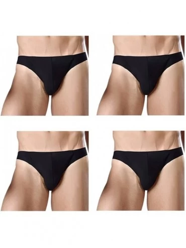 Bikinis Men's Briefs 4 or 5 Pack Soft Bulge Ice Silk Bikini Sexy Underwear - Black-pack of 4 - CL182IU4Z47 $56.94