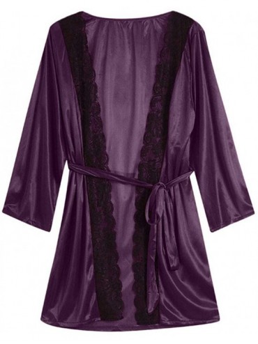 Thermal Underwear Sexy Ladies lace Underwear Pajamas Belt Home Casual Nightgown - Purple - CY1992Q7UTG $32.53
