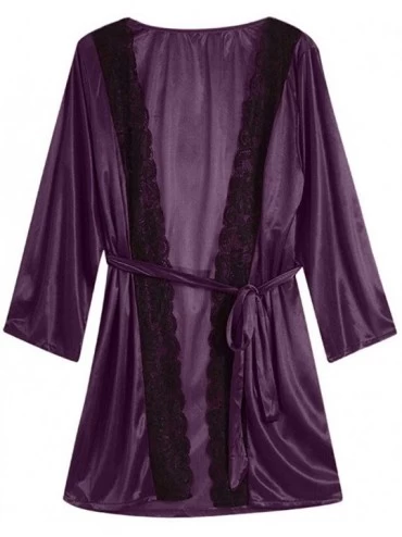 Thermal Underwear Sexy Ladies lace Underwear Pajamas Belt Home Casual Nightgown - Purple - CY1992Q7UTG $29.12