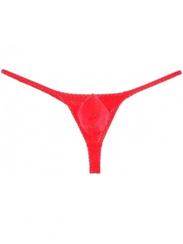 G-Strings & Thongs Men's Breath Hole Thong Bulge Pouch Bikini G-String Underwear T-Back Male Micro T-Back Thongs - Red - C012...