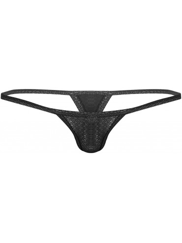 G-Strings & Thongs Mens Mesh Sheer Low Rise T-Back Mini Pouch Bikini Brief G-String Thongs Lingerie Underwear - Black - C518T...