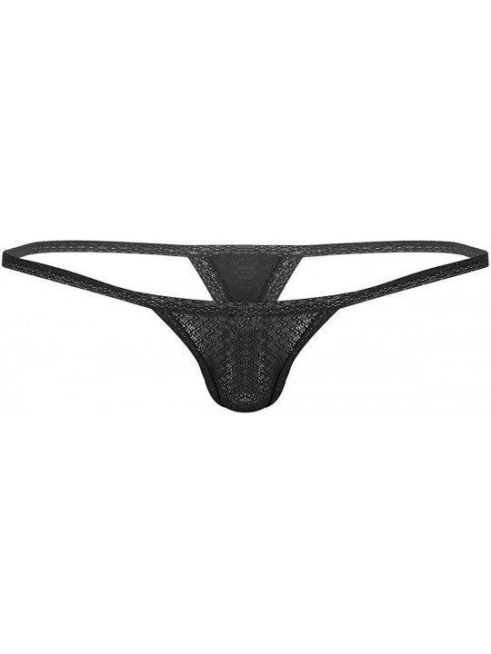 G-Strings & Thongs Mens Mesh Sheer Low Rise T-Back Mini Pouch Bikini Brief G-String Thongs Lingerie Underwear - Black - C518T...