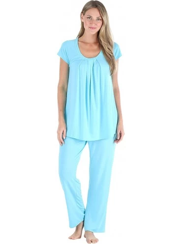 Nightgowns & Sleepshirts Women's Soft Lightweight Sleepwear - Pajama Set - Caribbean Blue - CT12LNVZXYJ $48.60