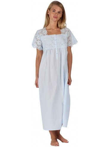 Nightgowns & Sleepshirts 100% Cotton Short Sleeve Ladies Nightdgown - Elizabeth - Blue - CT18OCLK8W3 $46.53