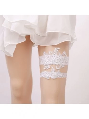 Garters & Garter Belts 2018 Handmade Rhinstones Lace Wedding Garters for Bride 2 Pcs Garter Set - I-off White - CP18EWNEW7I $...