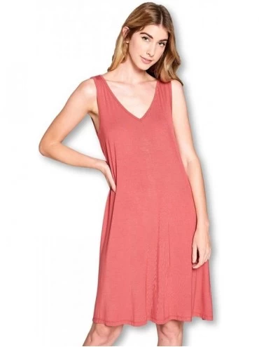 Nightgowns & Sleepshirts Women's Bamboo Sleepwear Nightshirt Sleeveless Short Dress - Made in USA - Rose - CD18WXZKW6D $19.42