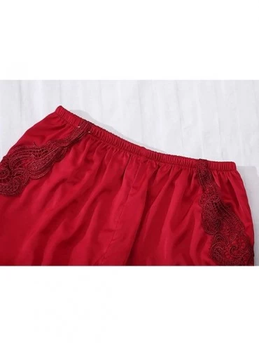 Sets Women's Satin Pajama Cami Set Silky Lace Nightwear 2 Piece Lingerie Short Sleepwear - Silk Lace - Red - CS193A4T28N $11.23
