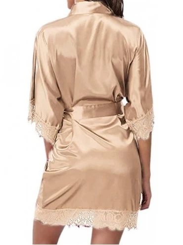Robes Women's Lady Sexy Lace Sleepwear Satin Nightwear Lingerie Pajamas Suit - Beige - CV195H4MR4D $13.27