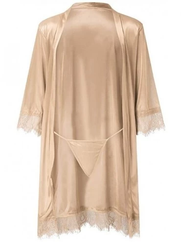 Robes Women's Lady Sexy Lace Sleepwear Satin Nightwear Lingerie Pajamas Suit - Beige - CV195H4MR4D $13.27