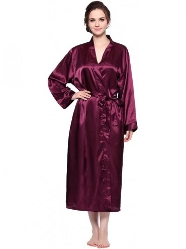 Robes Women's Long Classic Satin Kimono Lounge Bathrobe Robe - Purple - CO12F4EBT4T $48.04