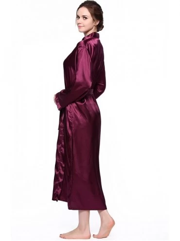Robes Women's Long Classic Satin Kimono Lounge Bathrobe Robe - Purple - CO12F4EBT4T $30.27