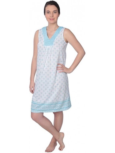 Nightgowns & Sleepshirts Women's Floral Print Cotton Blend Short Sleeve Knit Nightgown - Mint Sleeveless Printed Gown - CE18D...