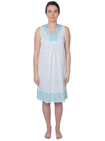 Nightgowns & Sleepshirts Women's Floral Print Cotton Blend Short Sleeve Knit Nightgown - Mint Sleeveless Printed Gown - CE18D...