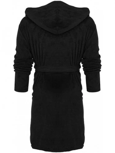 Robes Men's Plush Shawl Bathrobe Home Clothes-Winter Lengthened Long Sleeved Robe Coat - Hoodie Plush Bathrobe-black - C6192W...