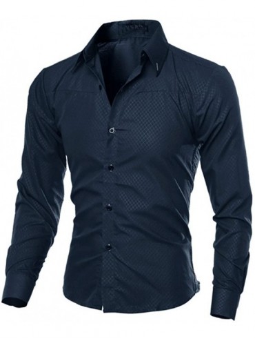Thermal Underwear Man Fashion Printed Blouse Casual Long Sleeve Slim Shirts Tops - Navy - CJ18LETAXCL $17.56