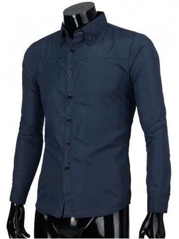 Thermal Underwear Man Fashion Printed Blouse Casual Long Sleeve Slim Shirts Tops - Navy - CJ18LETAXCL $17.56