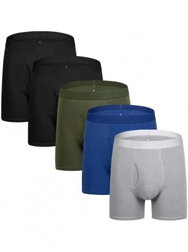 Boxer Briefs Mens Underwear Boxer Briefs Cotton Boxer Briefs Underwear Men Pack Open Fly S-2XL - Color J Grey/Green/Blue/Blac...